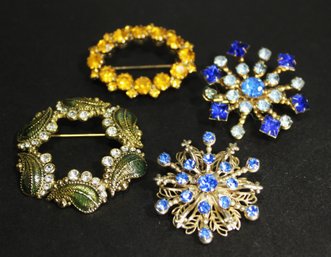 Lot Four Vintage Rhinestone Brooches