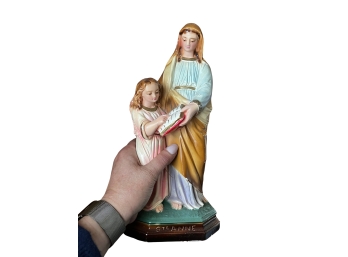 Pair Of Religious Chalkware Statues - Saint Anne And Jesus