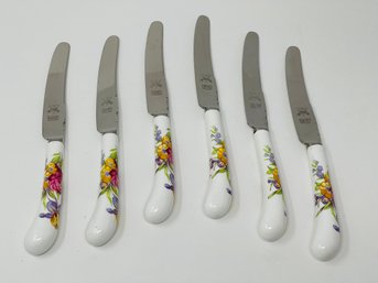 Set Of Six Judson Cased Porcelain Handle Knives, Made In Sheffield, England
