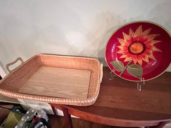 Large Tray/Basket & Ceramic Sunflower Bowl