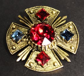 Vintage 960s Signed Maltese Cross Large Rhinestone Brooch