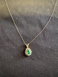 14k Gold Necklace With Emerald And Diamond Stones 1.4 Grams Total Weight