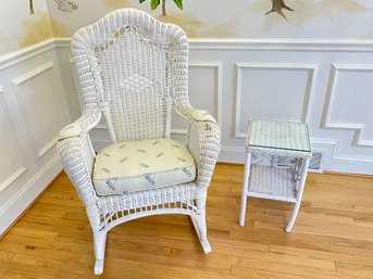 As Is Wicker Rocking Chair And Side Table