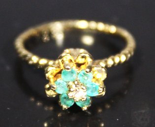 Contemporary Gold Over Sterling Silver Ring Having Emerald Stones Size 4.75