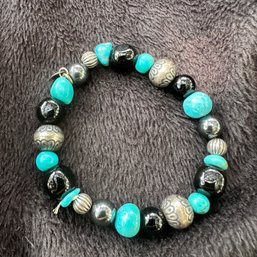 Carolyn Pollack Expandable Bracelet ~ Sterling, Turquoise & Onyx ~
