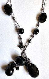 Vintage Extra Long Beaded Necklace On Sterling Silver Chain