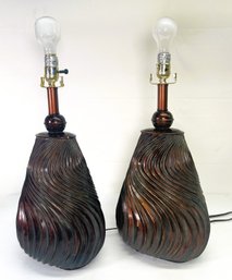 Pair Of Heavy Multi Dimensional Lacquered Swirl Lamps