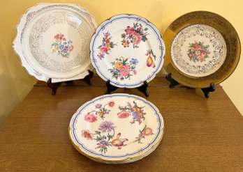 Four Coalport Vintage Plates Paired With Queen Anne And Edwin Knowles Plates, 22k Gold