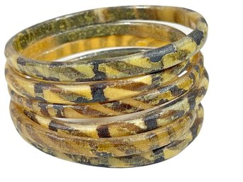 Six Ethnographic Carved Horn Bangle Bracelets