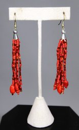 Vintage Red Glass Beaded Drop Pierced Earrings