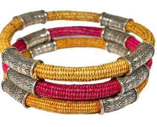 Three Vintage Woven Bracelets Having Silver Mounts