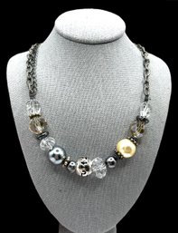 Vintage Dark Silver Color Beaded Necklace