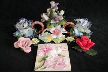 Large Collection Of Vintage Capodimonte Flowers Made In Italy