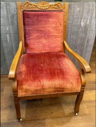 Mauve Eastlake Style Oak Chair On Wheels