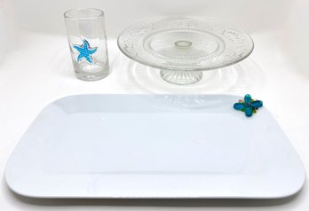 Seeded Glass Cup From From Breakers Hotel Palm Beach, Crate & Barrel Kahla Tray & Cake Stand
