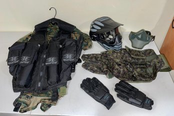 Grouping Of Paintball Gear - Mask/Gloves/Helmet And Camouflage