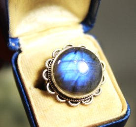 Fine Art Deco Era Sterling Silver Moonstone Cabochon Ring In Antique Box Size 6.5