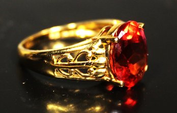 Fine Gold Over Sterling Silver Ladies Ring Having Large Orange Gemstone Size 7