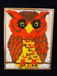 Mid Century Framed Rug Owl Latch Hook Art