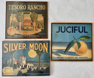 3 Vintage Fruit Crate Labels For Oranges & Lemons, Framed