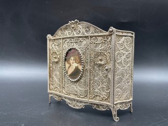 835 Silver, Vintage Filigree Miniature  Cabinet ( Dollhouse Furniture). 117.6 Grams.