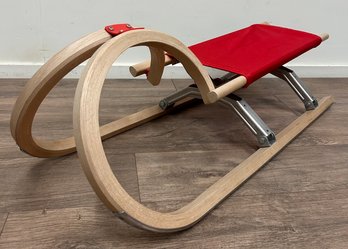 Foldable Bent Wood Sled With Red Seat