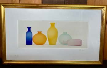 ROBIN LOGAN 'Colorful Glass Bottles Still Life ' Signed Lithograph