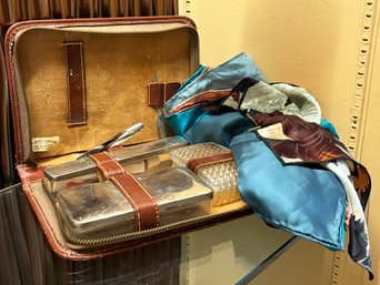 His Vintage Vanity - Silk Pocket Squares And A Travel Kit With Silver Lids And Leather Case