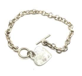 Vintage Sterling Silver Heart Charm Chain Linked Bracelet