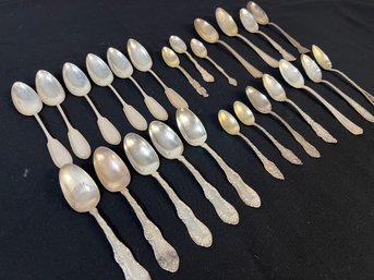 25 Pc Lot Of Antique Sterling Spoons - 100 Years Old - 410g / 14.4oz