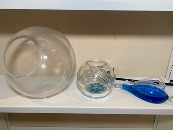Offsided Large Glass Terrarium, Round Crystal Vase And Liquid Barometer With Wall Mount