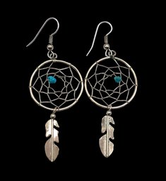 Vintage Sterling Silver Native American Dream Catcher Earrings