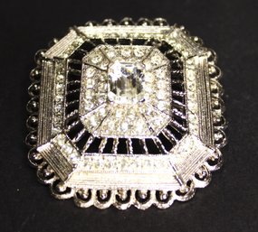 Vintage Silver Tone Costume Brooch Having White Rhinestones