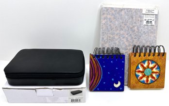 New In Box Bey Berk Leather Jewelry Box & 3 Journals, 1 Leopard Print From Barneys New York
