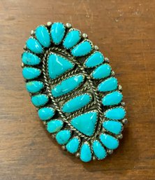 Vintage Turquoise Cluster Ring ~ Native American Sterling Silver ~ Size 8 1/2
