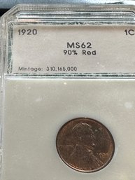 Lincoln Reverse Wheat  (1909-1958)  1920 1C  MS62  90% Red