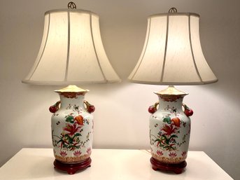 Pair Of Hand-Painted Porcelain Vase Lamps