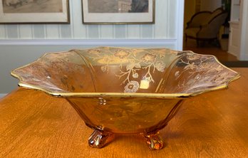 Dugan Amber Carnival Glass Cherry Pattern Gilt Bowl