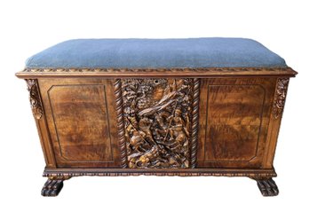 Mid Century Lane Carved Lion Hunt Blanket Chest With Lion Feet