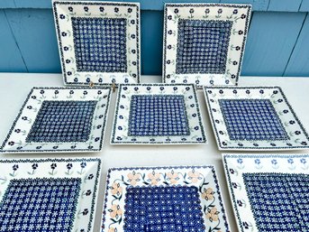 Eight Handmade Polish Pottery Plates - 9.25' X 9.25'