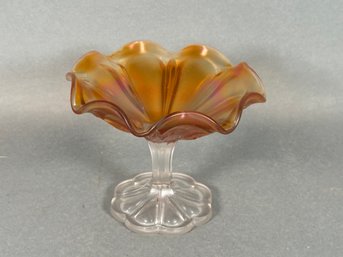 Vintage Carnival Glass Wavy Rim Pedestal Dish