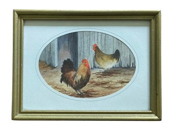 Rooster And Friend Watercolor Paining  By Mary Kay Wetzel