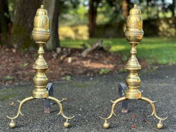 A Pair Of Antique British Brass Andirons