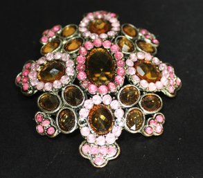 Silver Tone Rhinestone Brooch, Contemporary (missing One Stone)