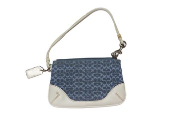 Coach Mini Wristlet Light Blue With White Leather Trim