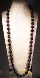 Fine Genuine Polished Amethyst Stone Beaded Necklace 30' Long