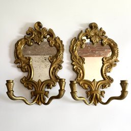 A Pair Of Brass Mirrored Candle Wall Sconces