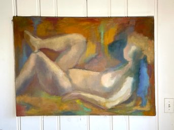 Reclining Woman With Blonde Hair, Oil On Canvas