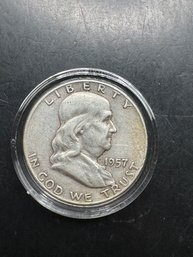 1957-D Benjamin Franklin Silver Half Dollar