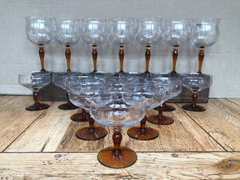 19 Vintage Amber Stemmed Glassware